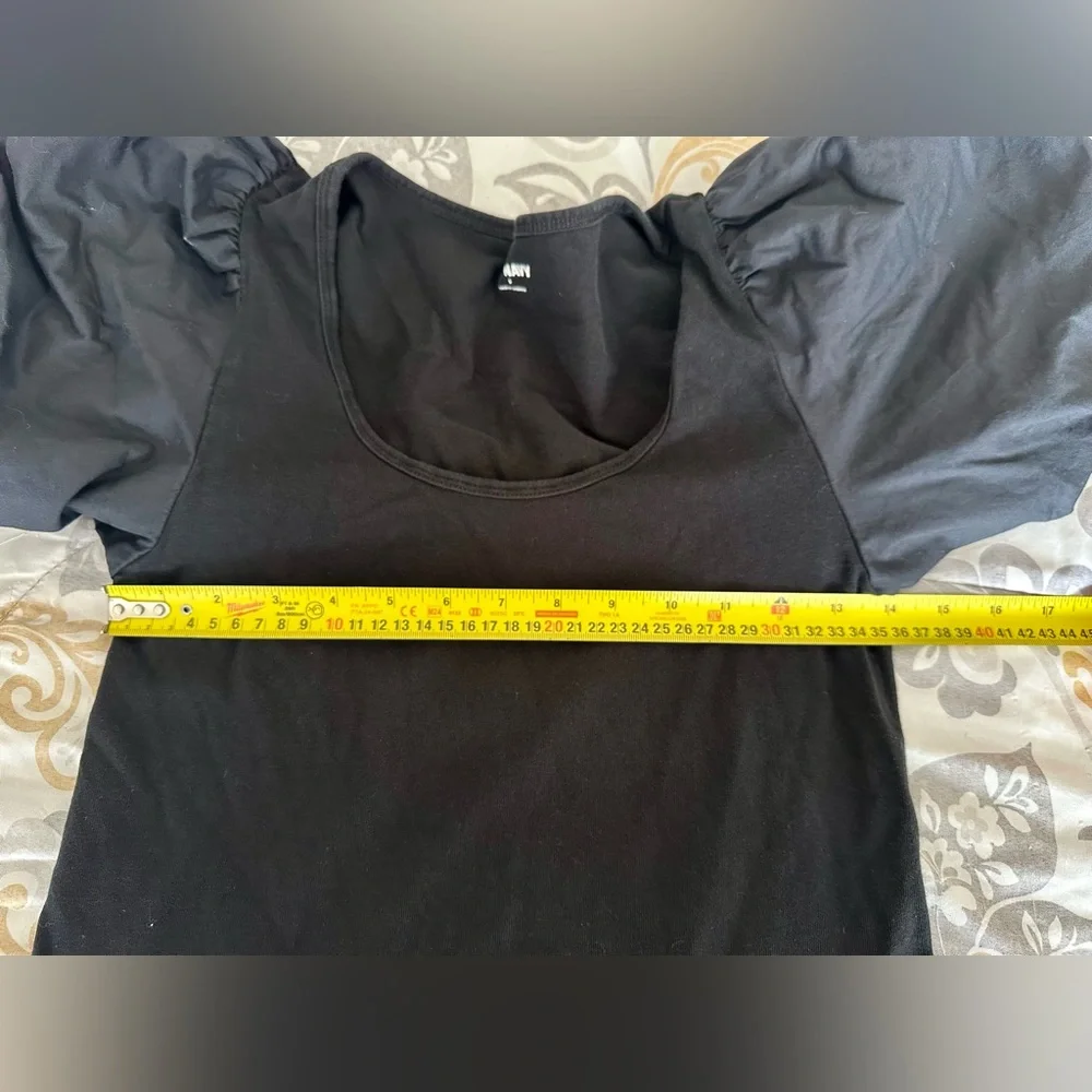 🌸 Old Navy Puff Sleeve Black Top Small‎ Balloon Sleeve Chic Minimal Blouse